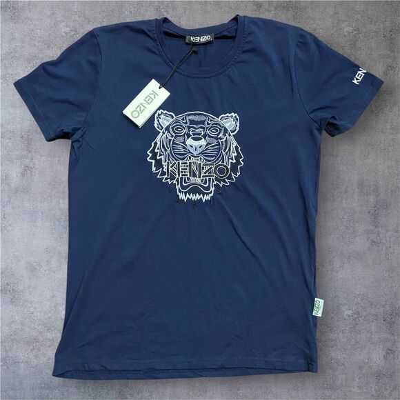 Kenzo Paris Basic Fit Embroidered Tiger Head Navy Blue T-Shirt Men's NWT L - Picture 1 of 9
